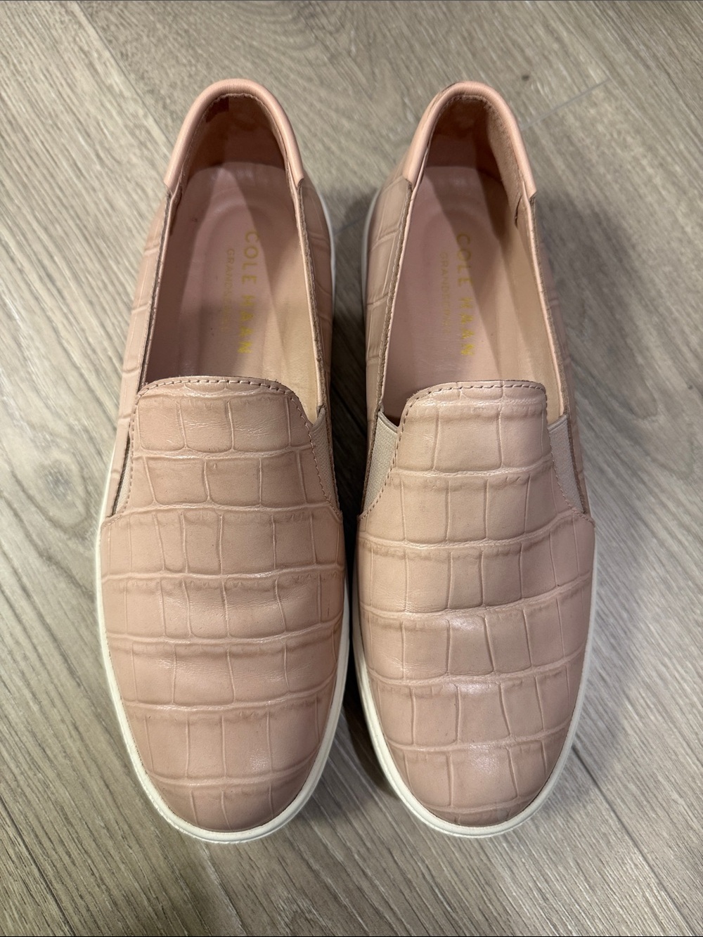 Cole Haan Blush Pink Croc-Embossed Slip-On Flats